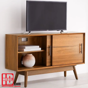 Bufet meja tv retro minimalis model pintu sliding bahan kayu jati