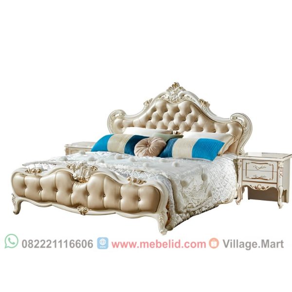 Tempat tidur mewah dan elegan ukiran asli jepara bergaya eropa warna putih kombinasi emas