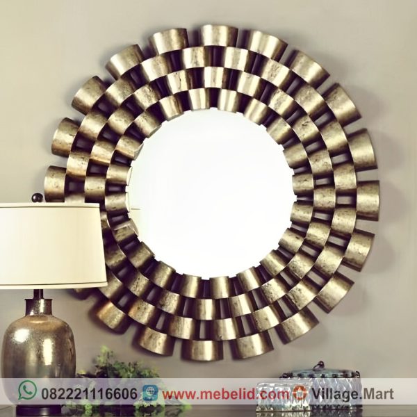 Pigura cermin minimalis modern model bulat warna emas mewah untuk dekorasi ruangan