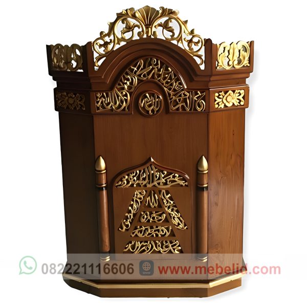 Custom mimbar masjid minimalis bahan kayu jati warna kombinasi emas mewah