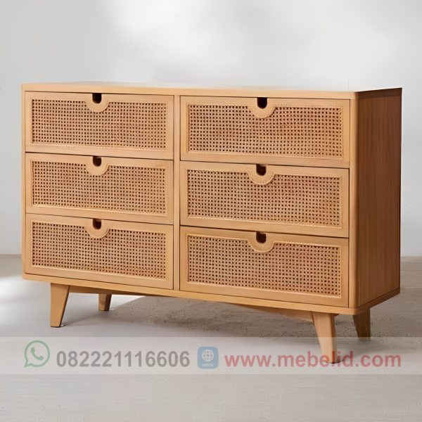 Lemari drawer jati 6 laci model retro minimalis ukuran 120 cm