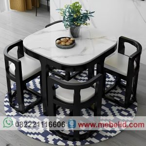 Meja makan modern set 4 kursi model minimalis kekinian warna kombinasi marmer mewah