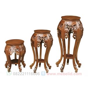Set meja pot dan vas bunga hias cumi model ukiran hongkong bahan kayu jati