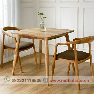 Set kursi cafe selly minimalis bahan kayu jati ukuran meja 80 cm