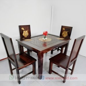 Meja makan kayu jati set 4 kursi model minimalis warna kombinasi emas