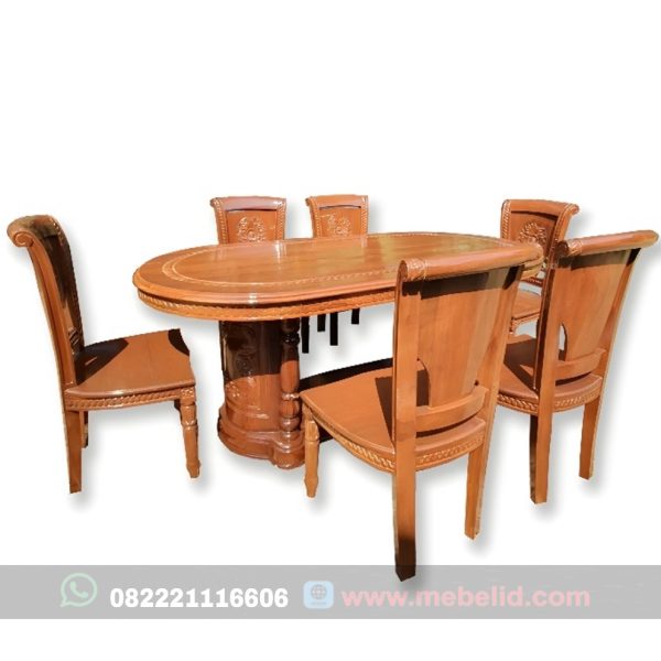 Meja makan salina gendong kayu jati set 6 kursi