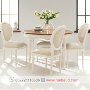 Set kursi makan klasik mewah warna kombinasi putih ukuran meja 100 cm