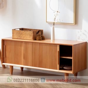 Bufet Retro Minimais Pintu Sliding Geser Bahan Kayu Jati Untuk Ruang Tamu
