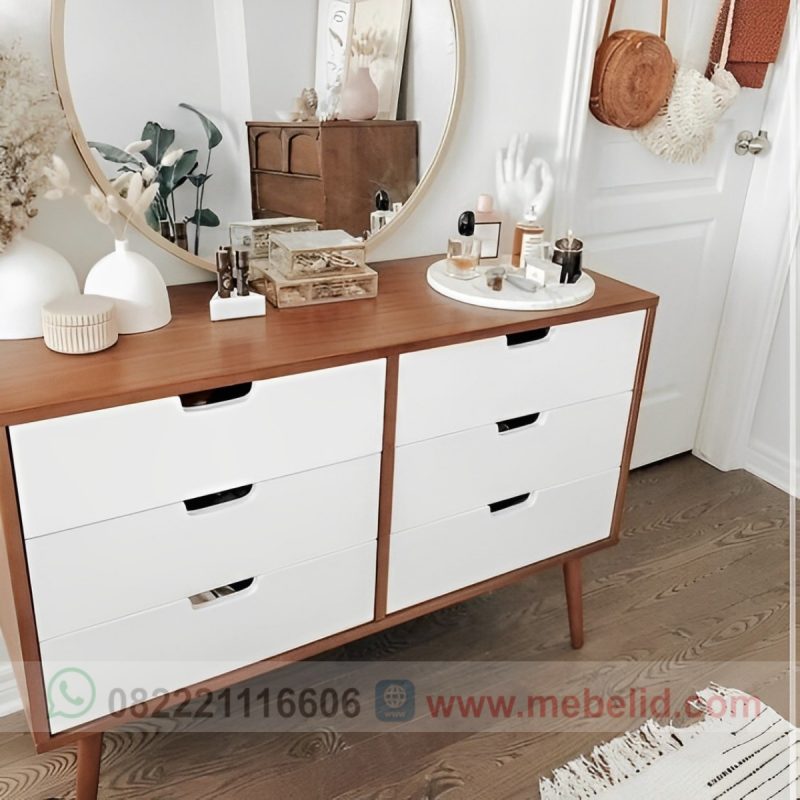 Bufet retro kayu jati model minimalis warna kombinasi putih