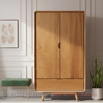 Lemari Pakaian Retro Minimalis 2 Pintu Bahan Kayu Jati Berkualitas - Image 2