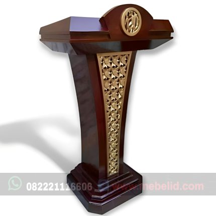 Mimbar Masjid Model Podium Untuk Pidato Bahan Kayu Jati Variasi Ukiran Warna Emas Mewah