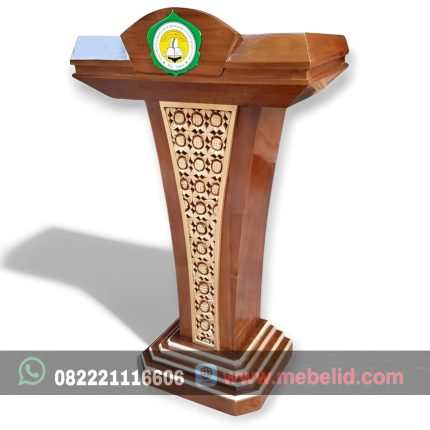 Mimbar Podium Pidato Untuk Sekolahan dan Lembaga Pemerintahan Bahan Kayu Jati Motif Ukiran Bunga