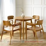 Set Kursi Makan Cafe Hiroshima Minimalis Meja Bulat Aesthetic Bahan Kayu Jati