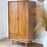 Lemari Pakaian Retro Minimalis 2 Pintu Bahan Kayu Jati Berkualitas