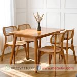 set meja makan kursi rotan dan kayu jati minimalis model simpel untuk ruang makan